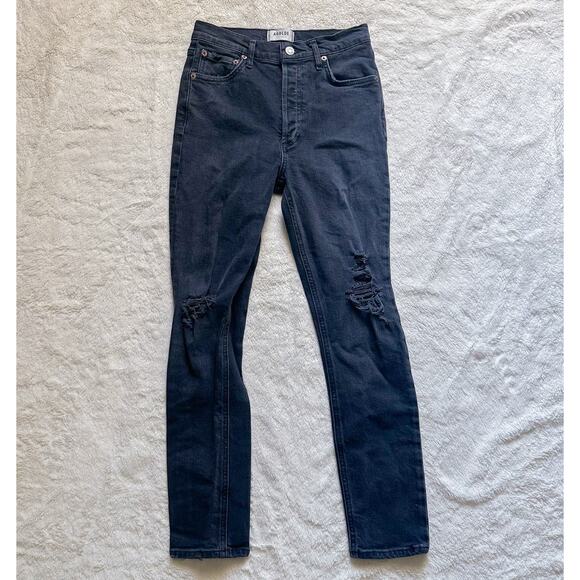 Agolde Black Distressed Skinny Jeans - Size 26 - Picture 1 of 4